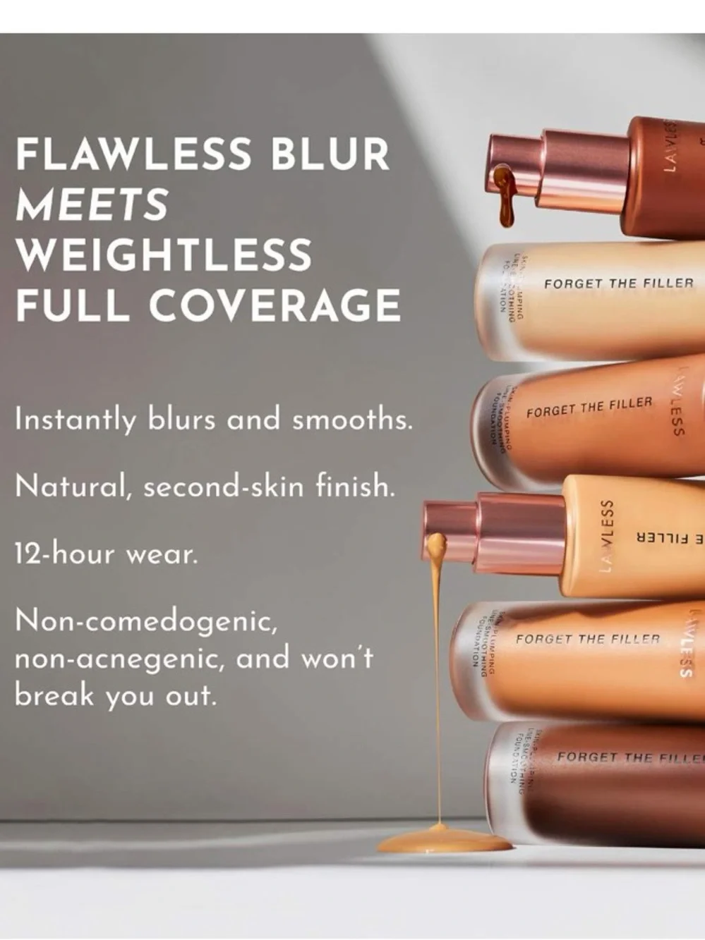 Lawless Forget The Filler Skin-Plumping Foundation F2 New FullSz